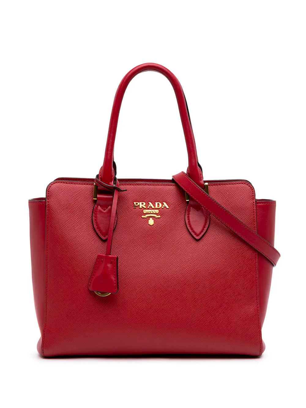 Prada Pre-Owned 2013-2026 Soft Calf Trimmed Saffiano Convertible Tote satchel - Rot