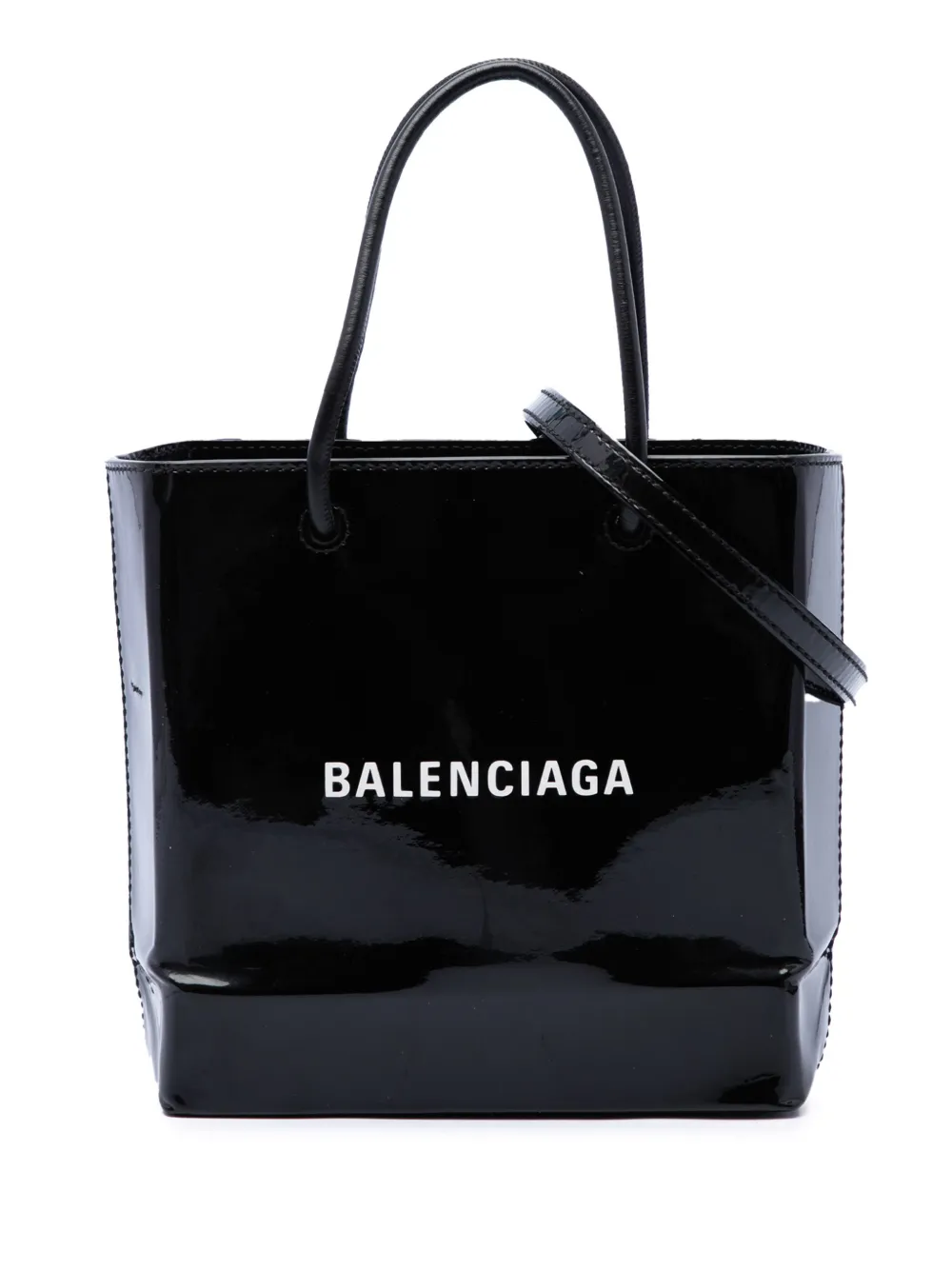 Balenciaga Pre-Owned 2019 Patent Logo Shopping Tote XXS satchel - Schwarz
