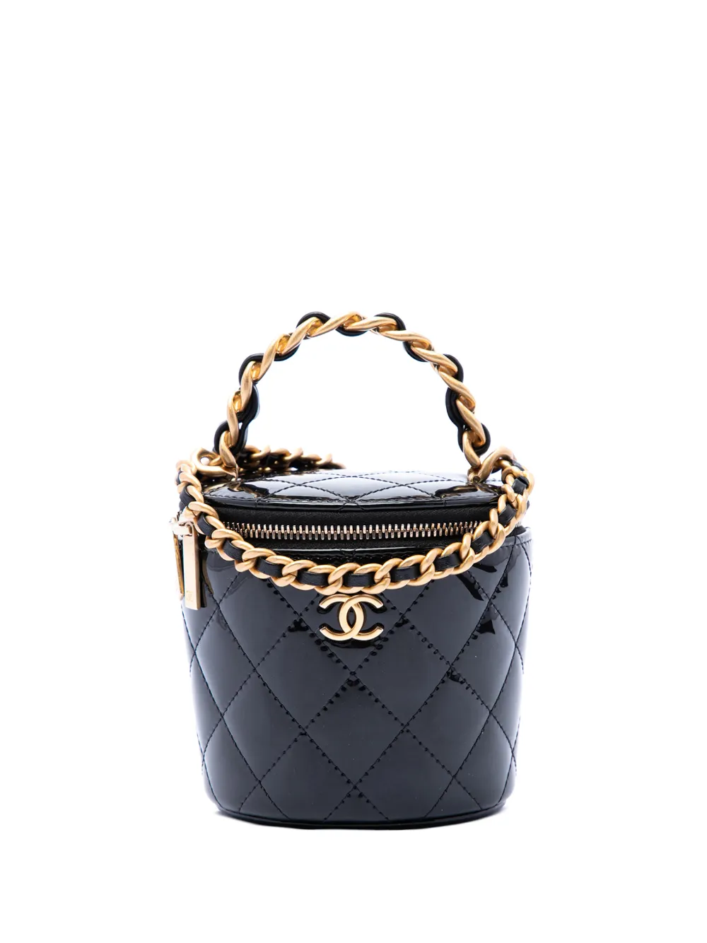 CHANEL Pre-Owned 2021-2026 Quilted Patent Afternoon Tea Top Handle Vanity Case with Chain satchel - Nero