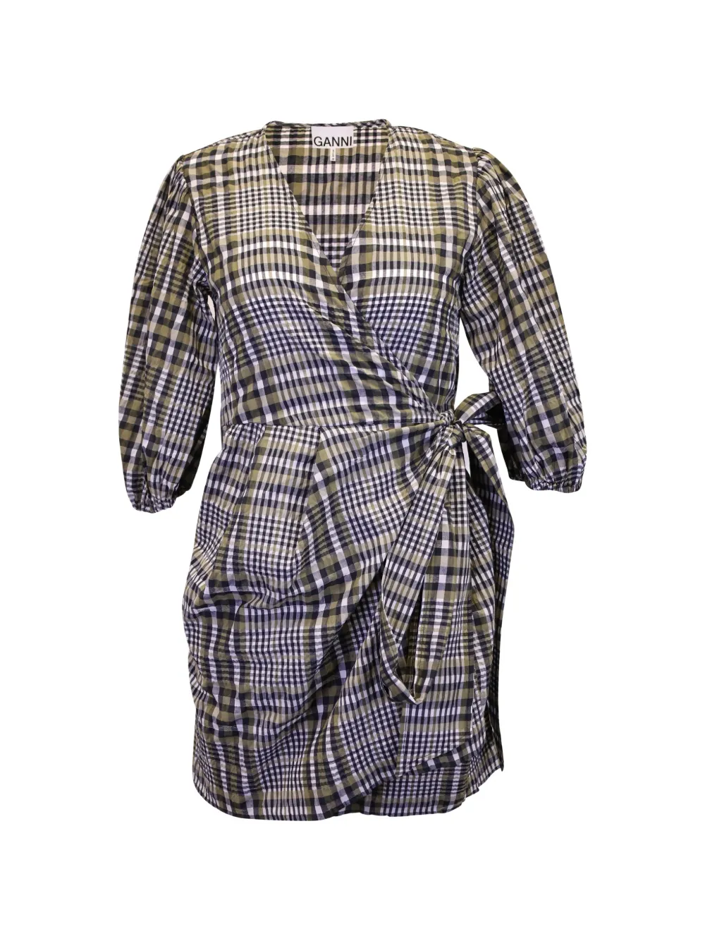 GANNI plaid wrap dress - Marrone