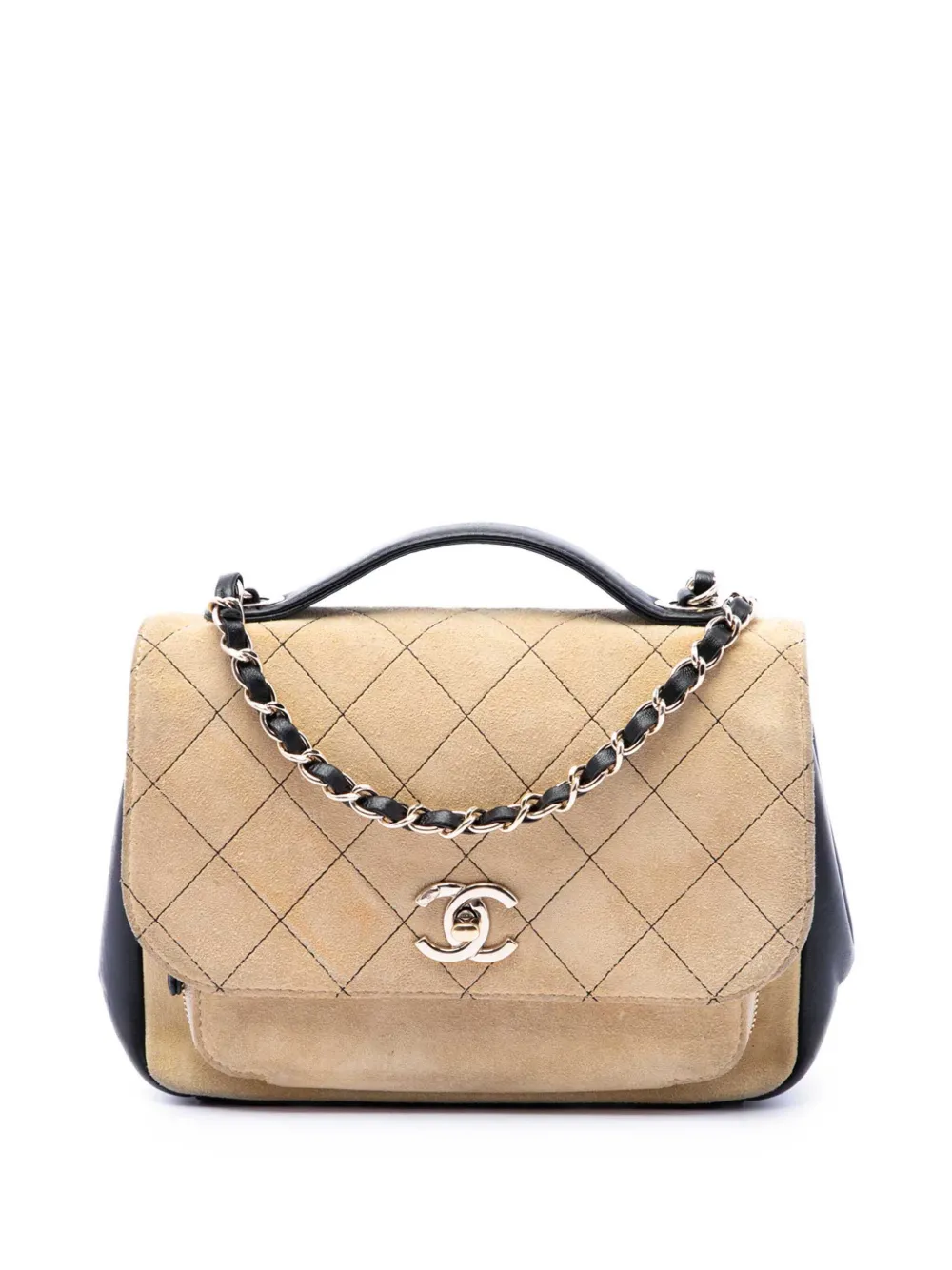 CHANEL Pre-Owned 2016-2017 Medium CC Quilted Suede Business Affinity Flap satchel - Nero