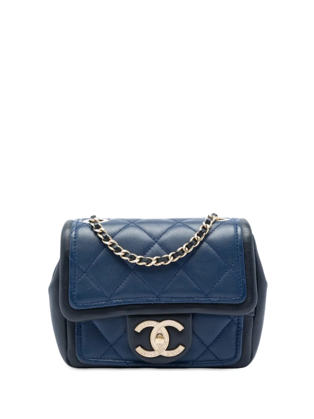 CHANEL Pre-Owned 2014 Mini Square Calfskin Graphic Flap crossbody bag - Blu