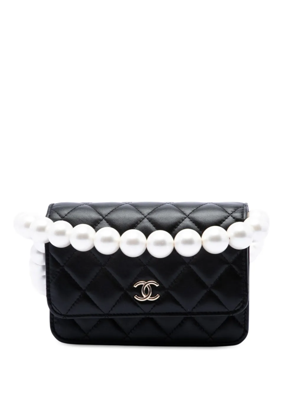 CHANEL Pre-Owned 2021 CC Quilted Lambskin Maxi Pearl Chain Strap crossbody bag - Nero