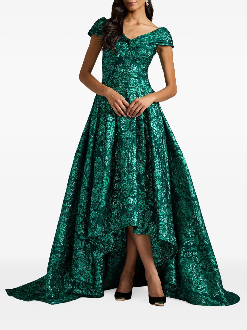 Tadashi Shoji Leontine asymmetrische avondjurk met damast-patroon Groen
