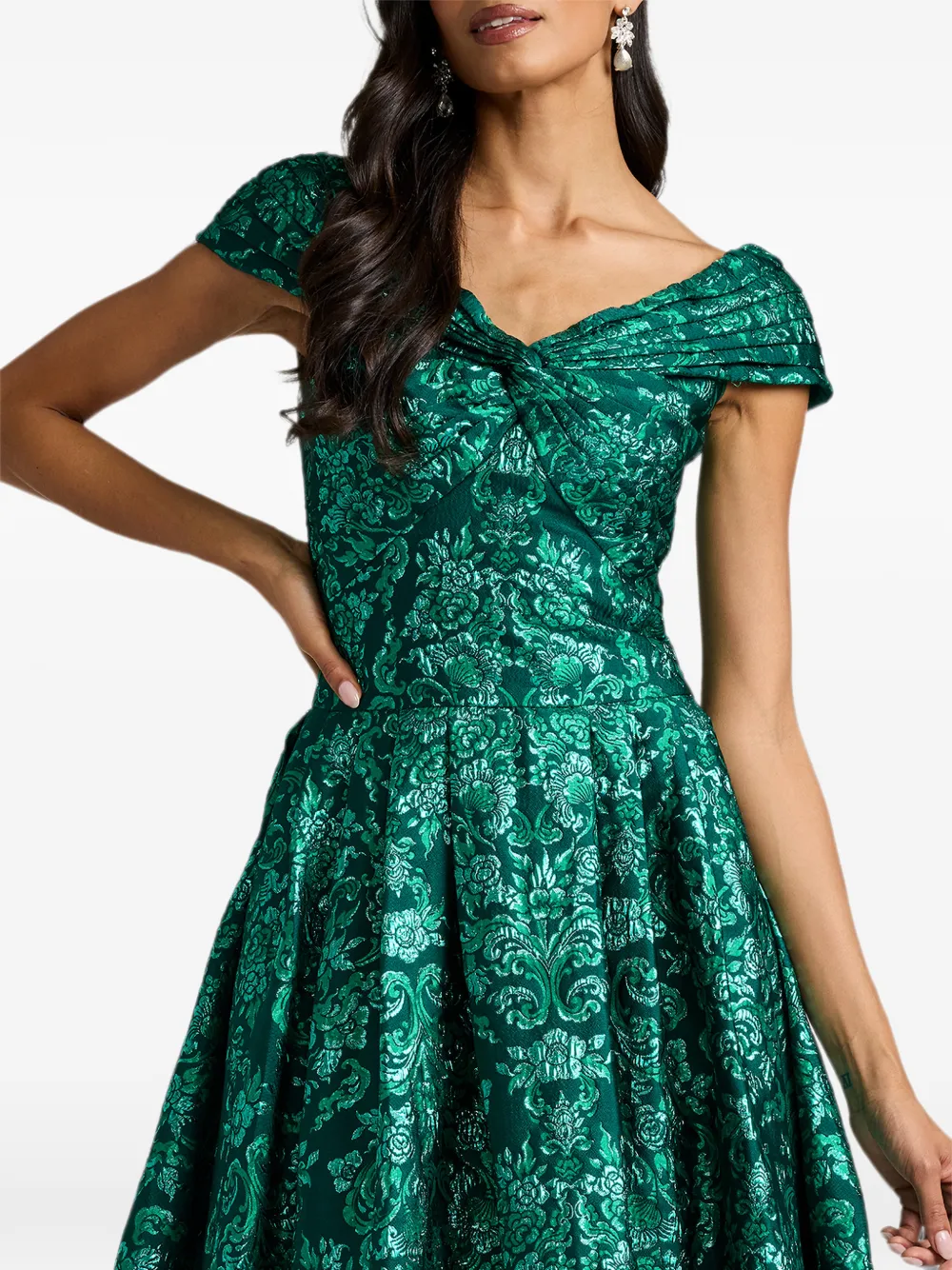 Tadashi Shoji Leontine asymmetrische avondjurk met damast-patroon Groen