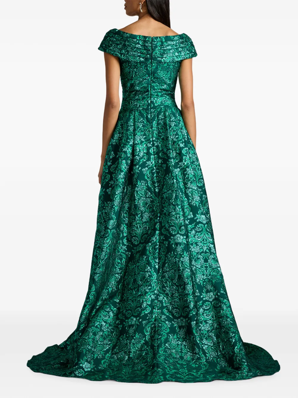 Tadashi Shoji Leontine asymmetrische avondjurk met damast-patroon Groen