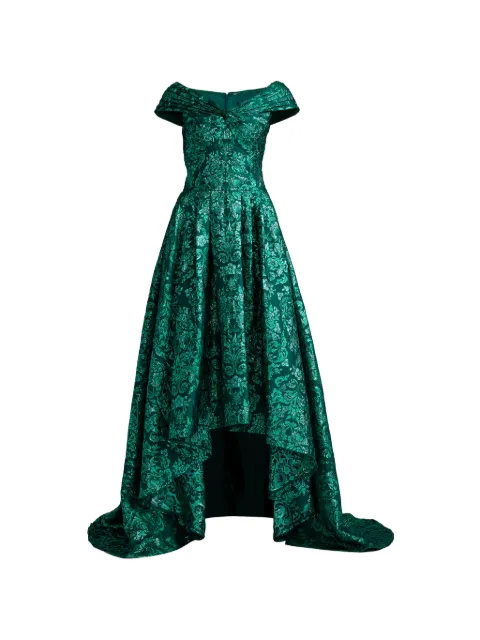 Tadashi Shoji Leontine damask-pattern asymmetric gown