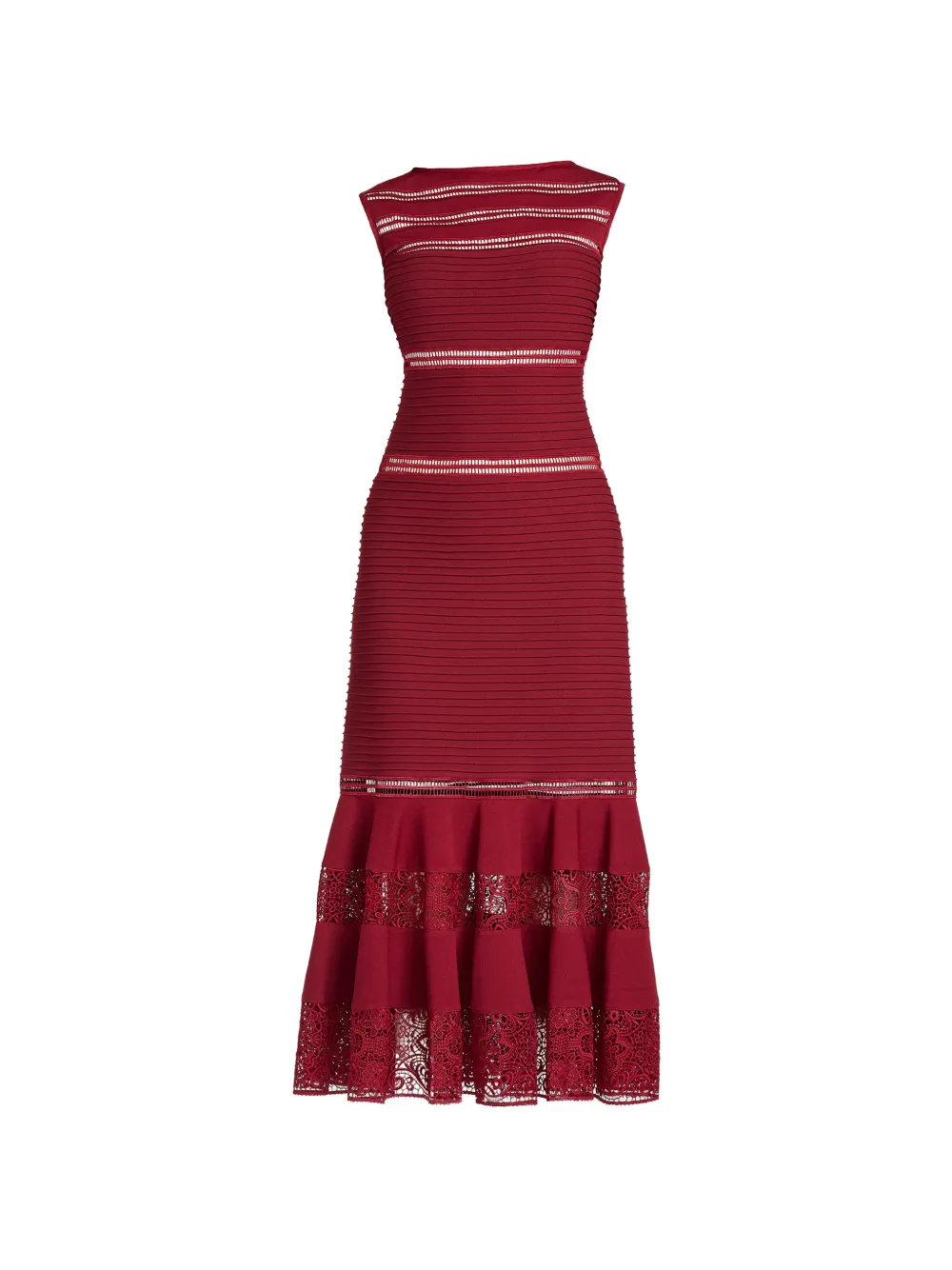 Tadashi Shoji Fiora midi-jurk met kanten vlakken en gesmockt detail Rood