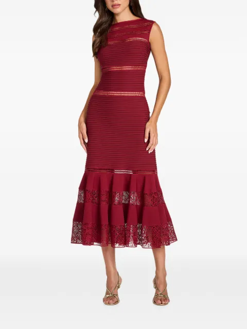 Tadashi Shoji Fiora lace-panelled pintuck-detail midi dress