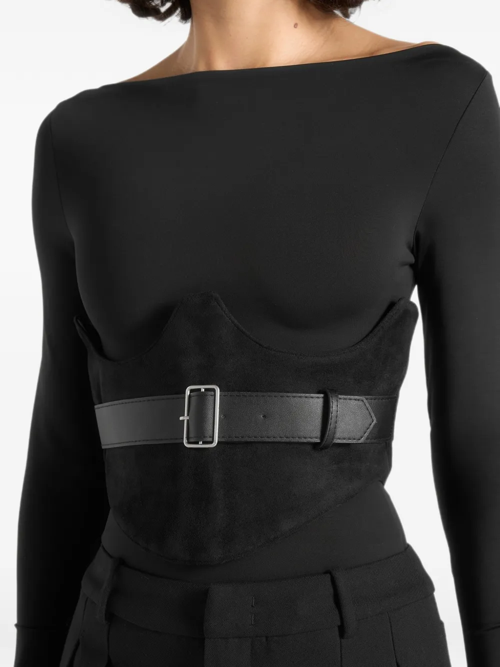 Manière De Voir Chloein blacksuede corset with belt - Nero