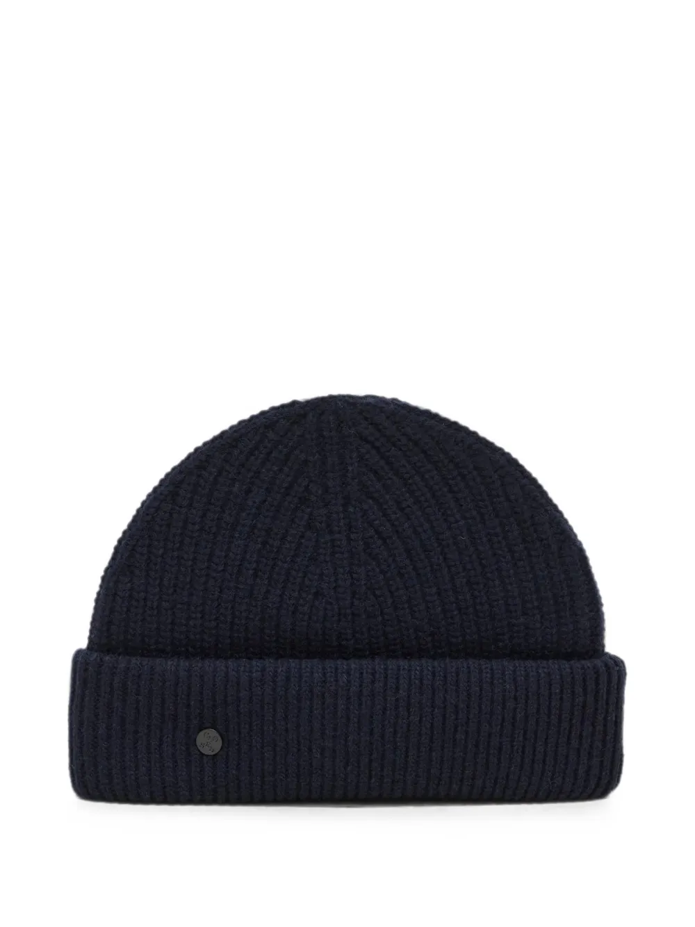 Closed ribbed-knit logo-plaque beanie hat - Blu
