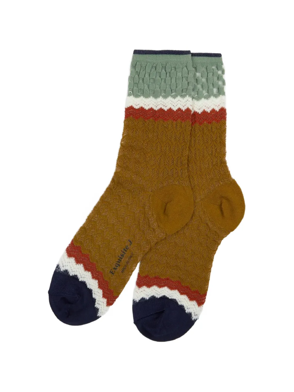 Exquisite J pointelle-knit zigzag-pattern socks - Braun