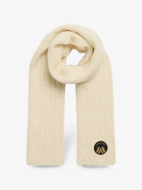 Superdry cable-knit logo-patch scarf