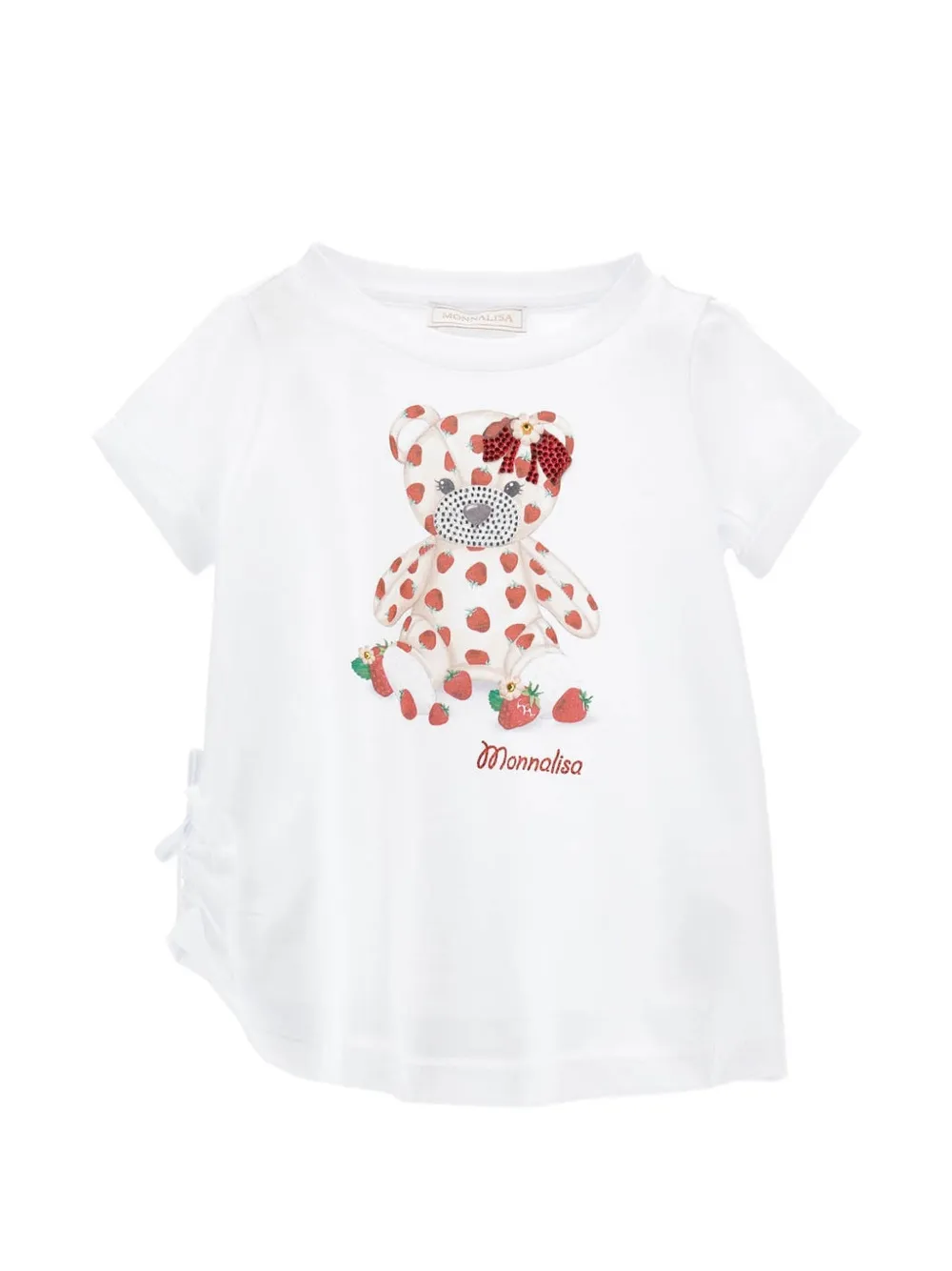 Monnalisa teddy-bear print bow-detail T-shirt - Bianco