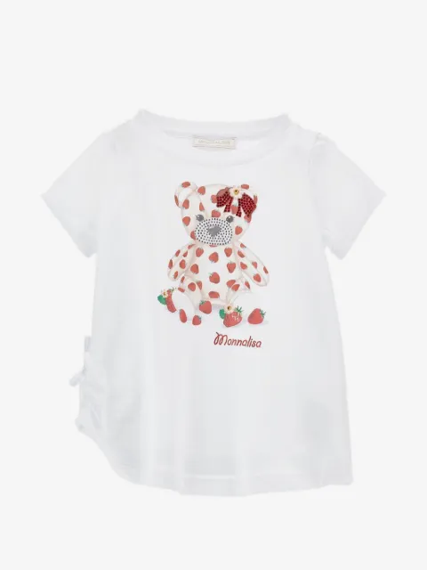 Monnalisa teddy-bear print bow-detail T-shirt