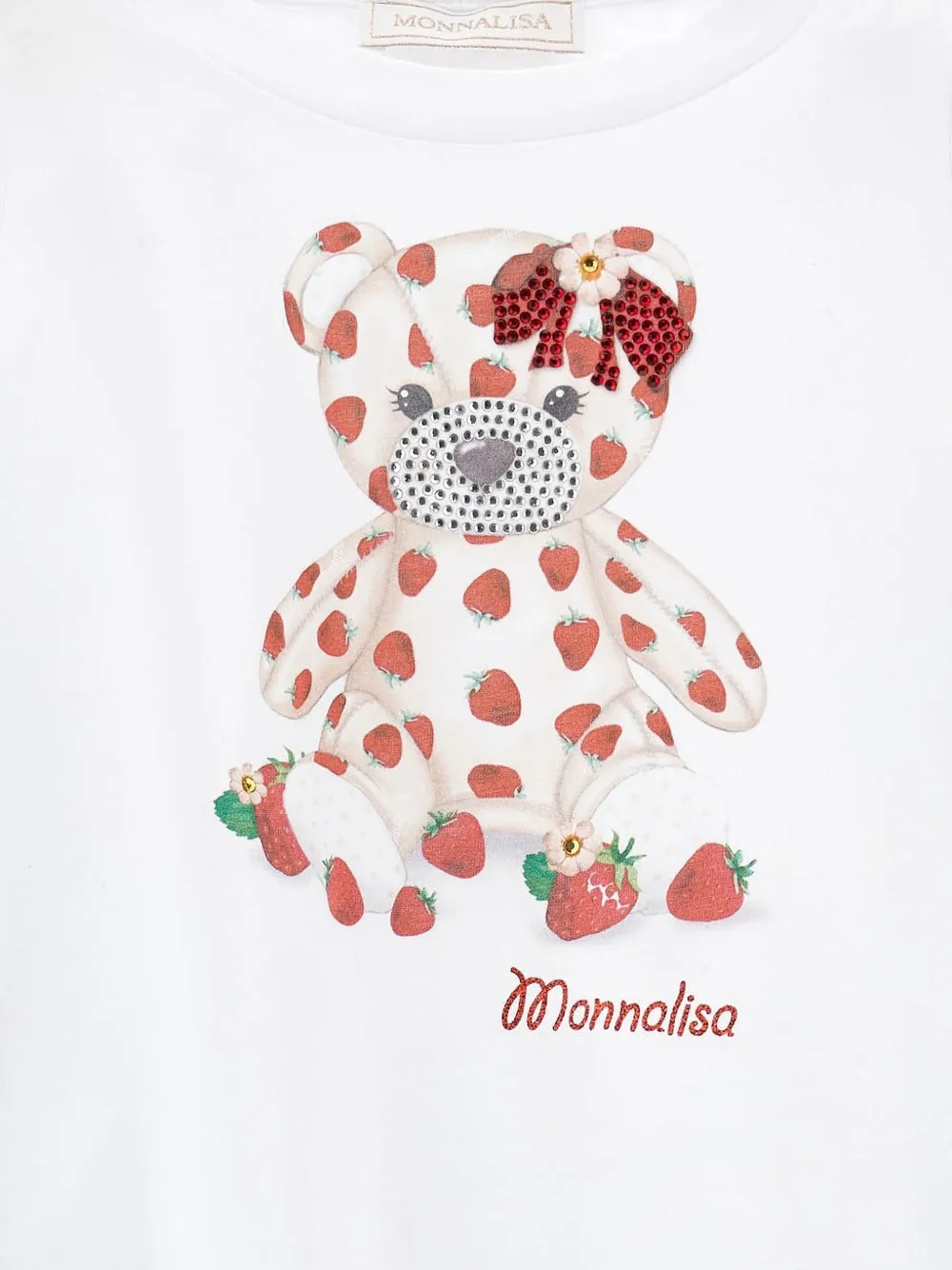 Monnalisa T-shirt met teddybeer-print en strikdetail Wit