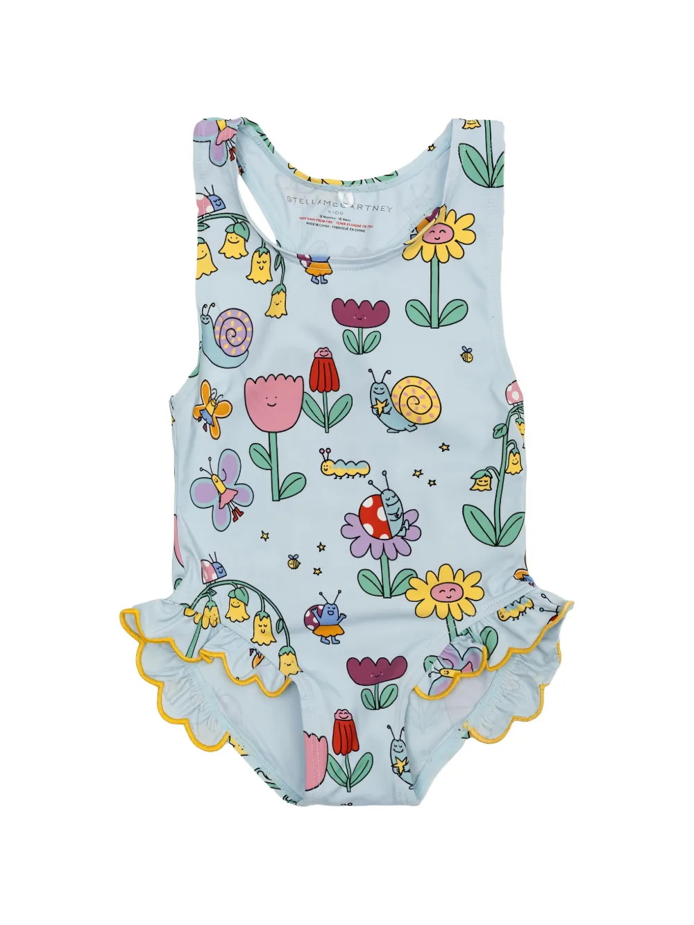 Stella McCartney Kids ruffled floral-print swimsuit - Blu
