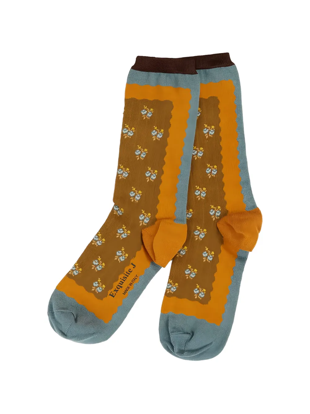 Exquisite J floral-pattern ribbed socks - Marrone