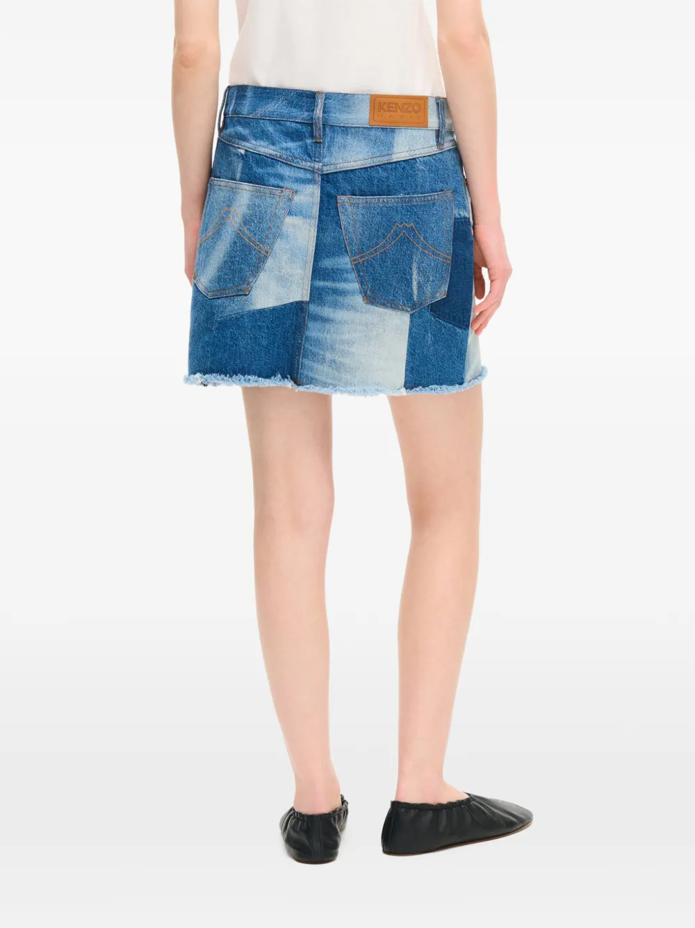 Kenzo Straight rok met gerafelde afwerking en patchwork Blauw
