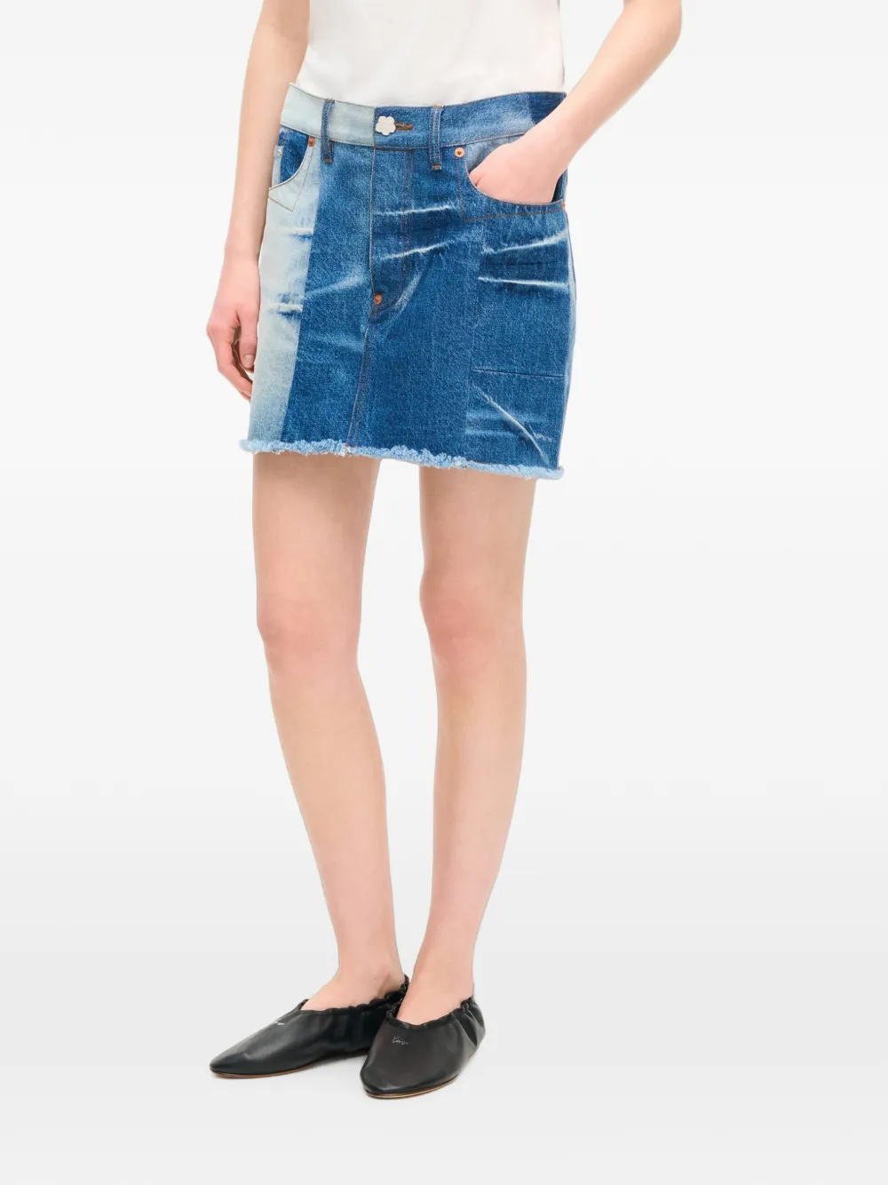 Kenzo Straight rok met gerafelde afwerking en patchwork Blauw
