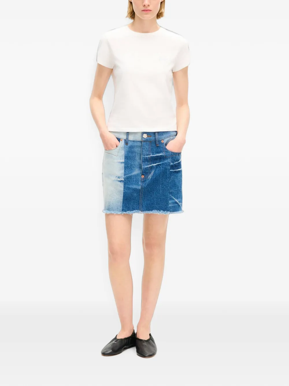 Kenzo Straight rok met gerafelde afwerking en patchwork Blauw