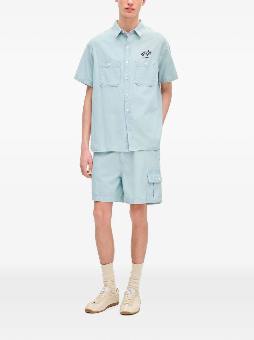 Kenzo Sounds chambray cargo shorts Blauw