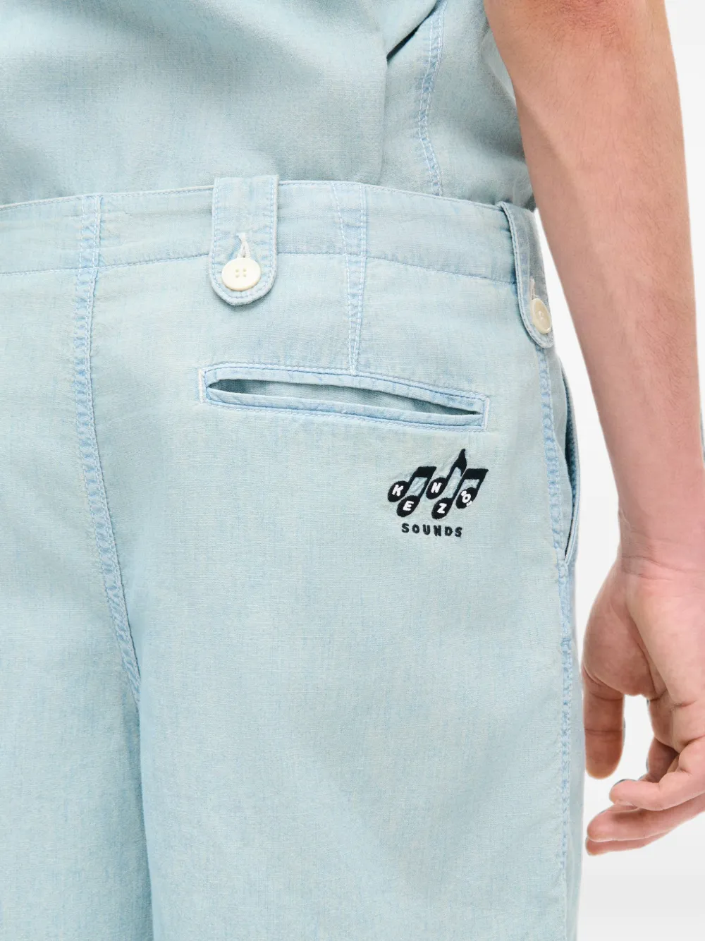 Kenzo Sounds chambray cargo shorts Blauw