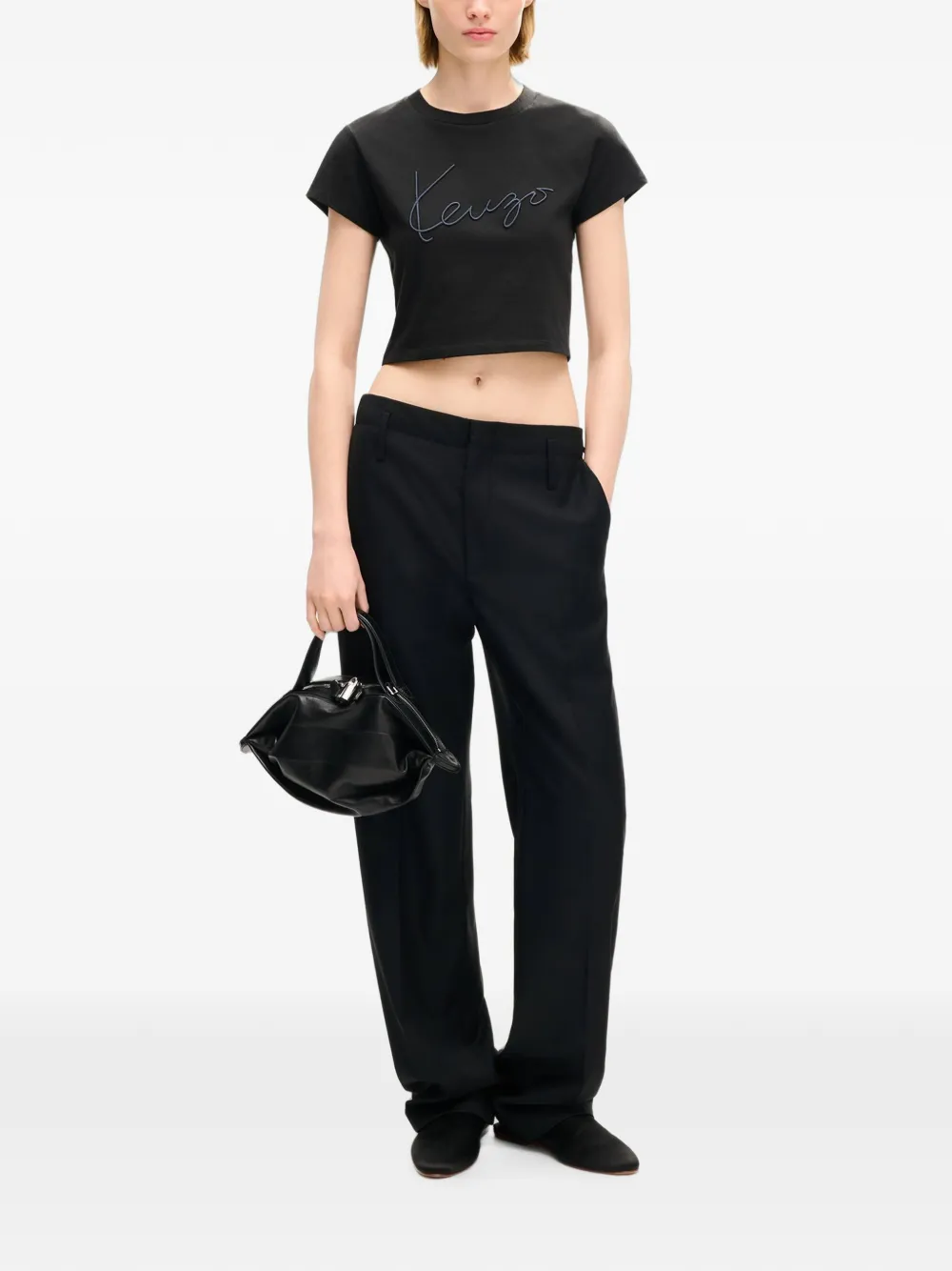 Kenzo Cropped T-shirt met borduurwerk Zwart