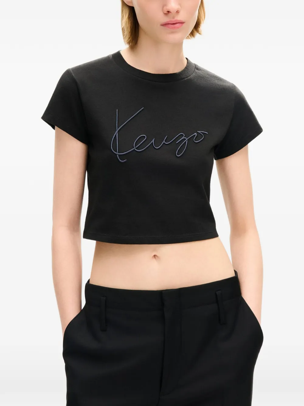 Kenzo Cropped T-shirt met borduurwerk Zwart