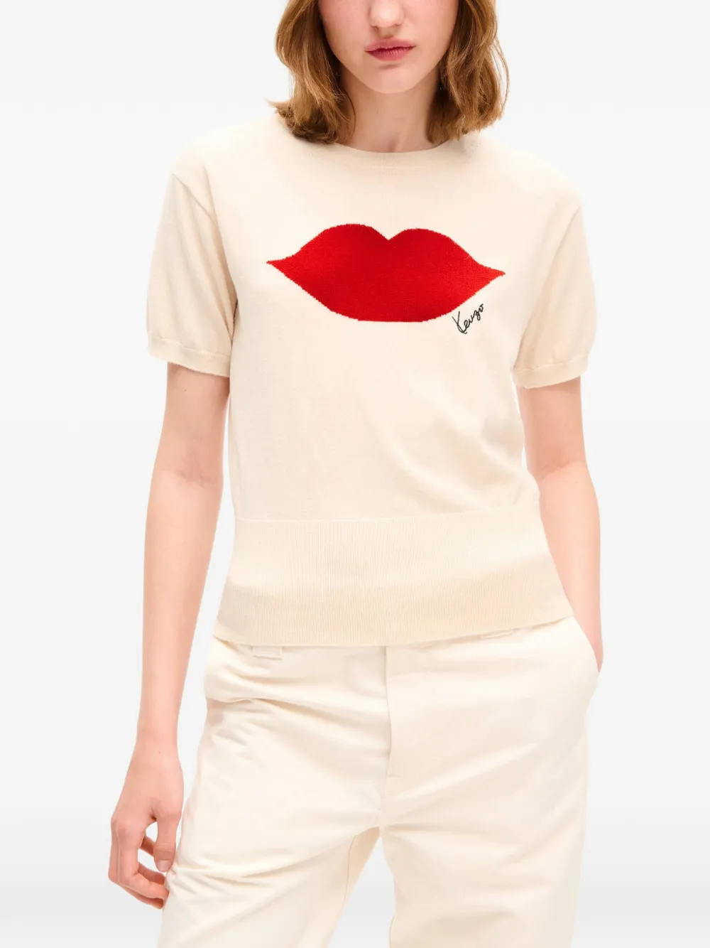 Kenzo Loves intarsia gebreid T-shirt met korte mouwen Wit