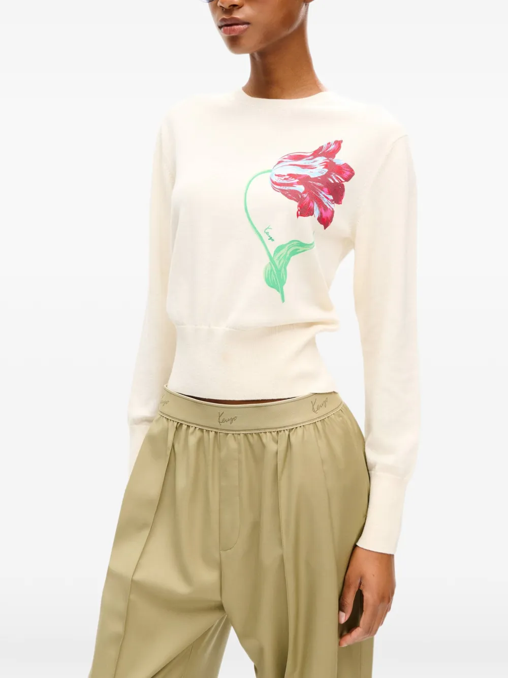 Kenzo Trui met bloemen intarsia Beige