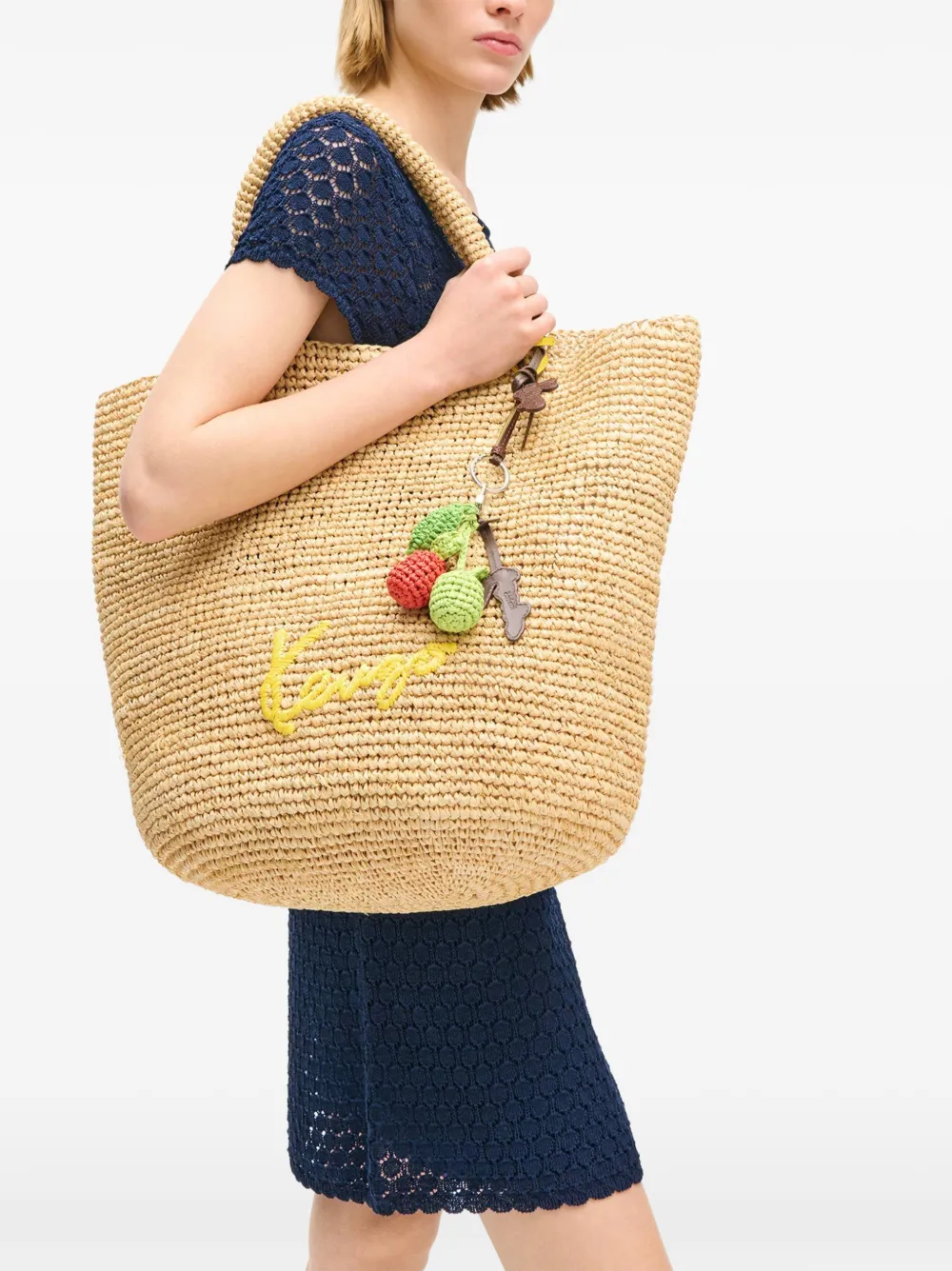 Kenzo Grote Barket Signature shopper met borduurwerk Beige