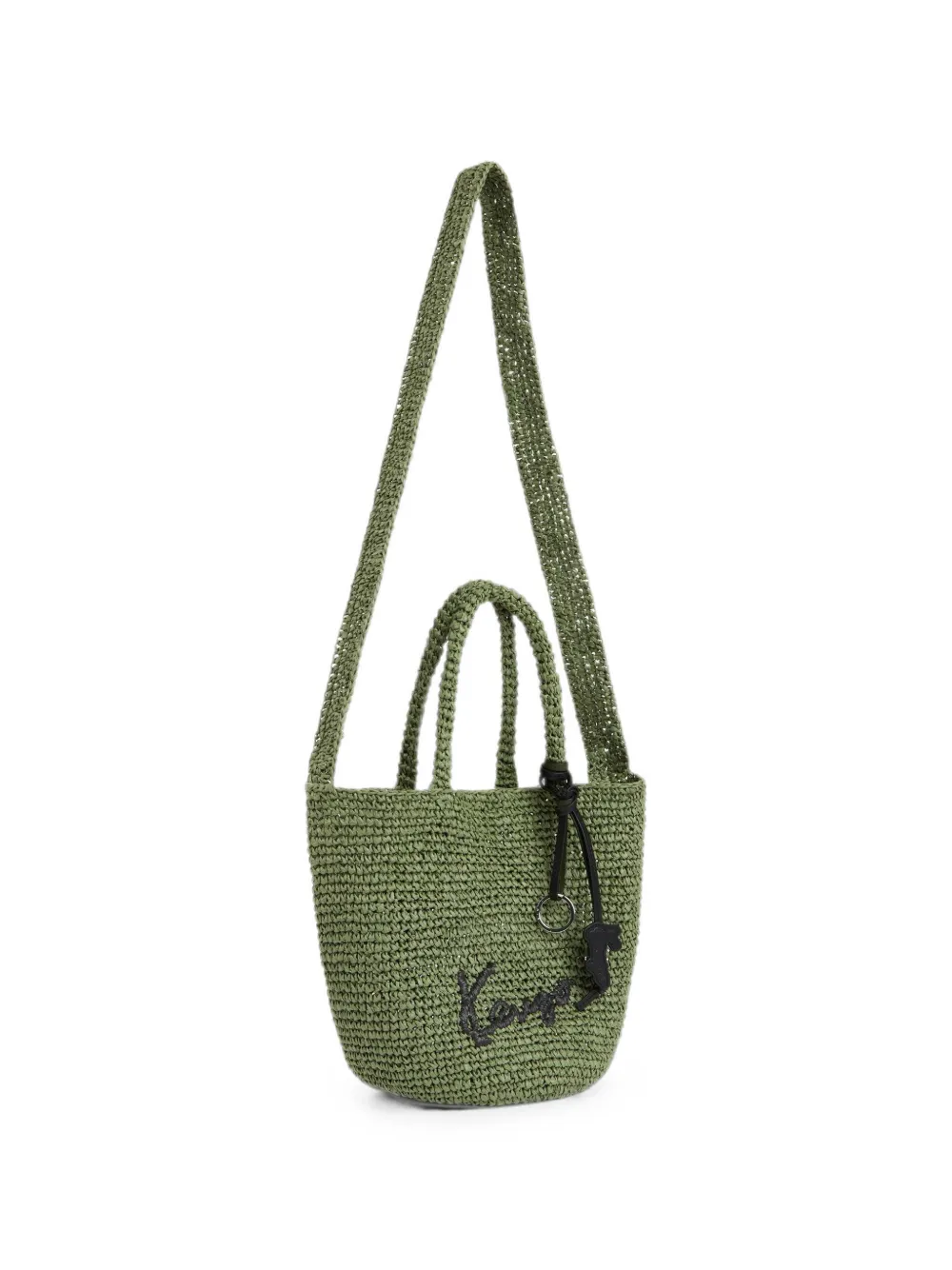 Kenzo Basket kleine raffia shopper met borduurwerk Groen
