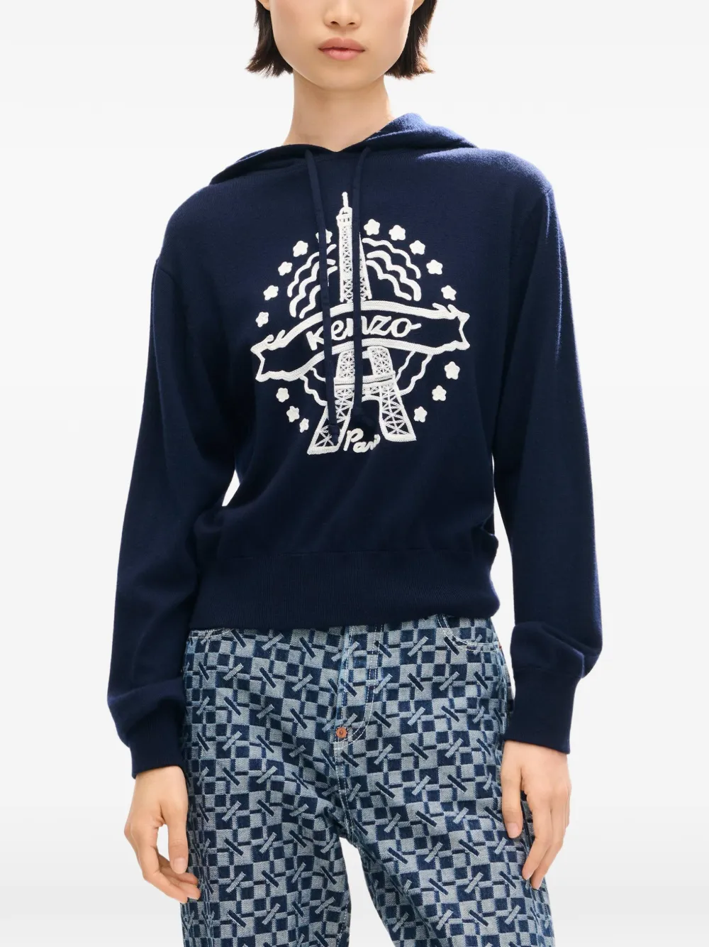 Kenzo Hoodie met Eiffeltoren-borduurwerk Blauw