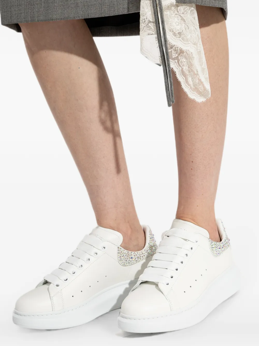 Alexander McQueen Oversized crystal-embellished sneakers Wit