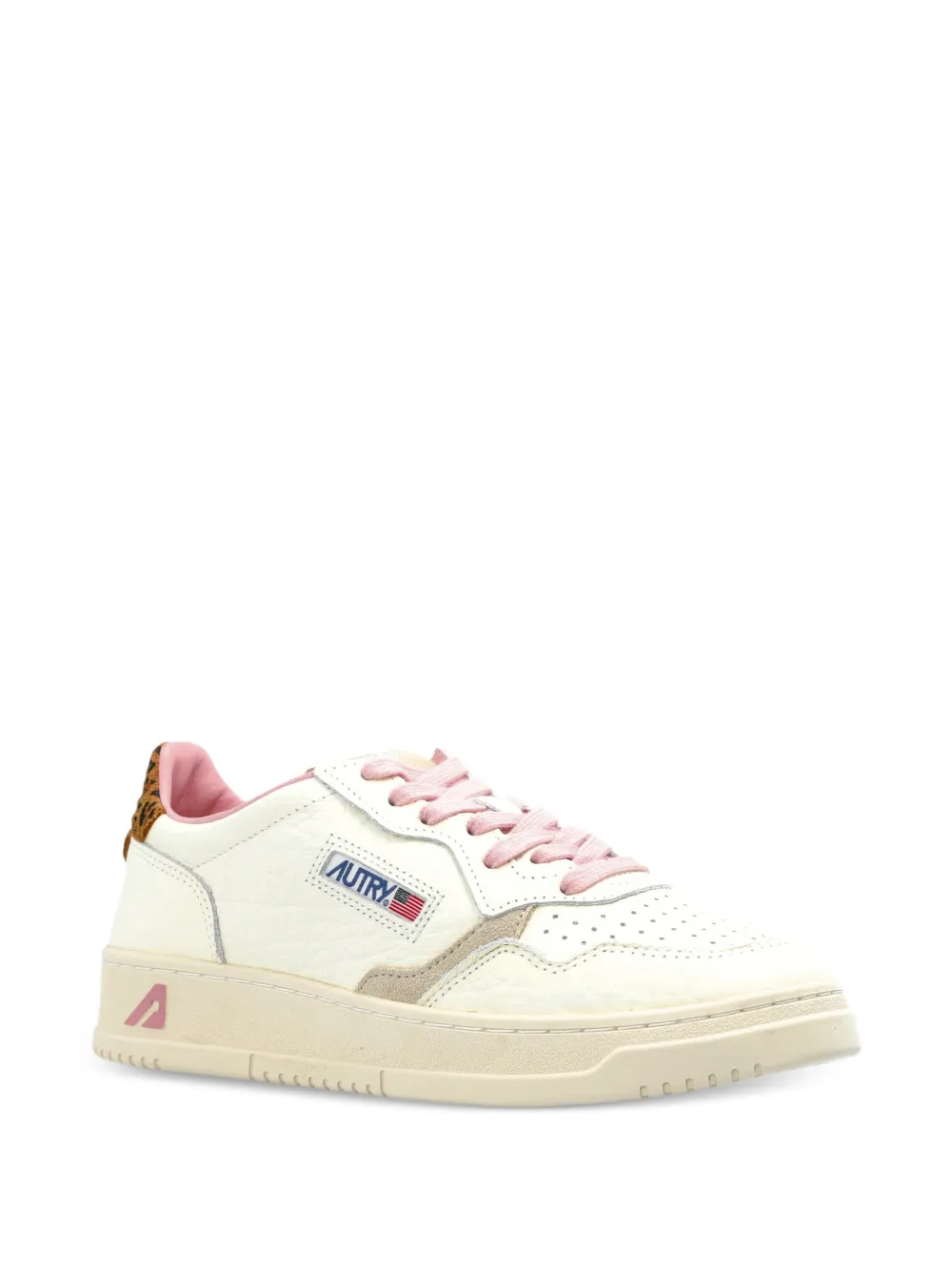 Autry Medalist low-top leren sneakers met luipaard-print Beige