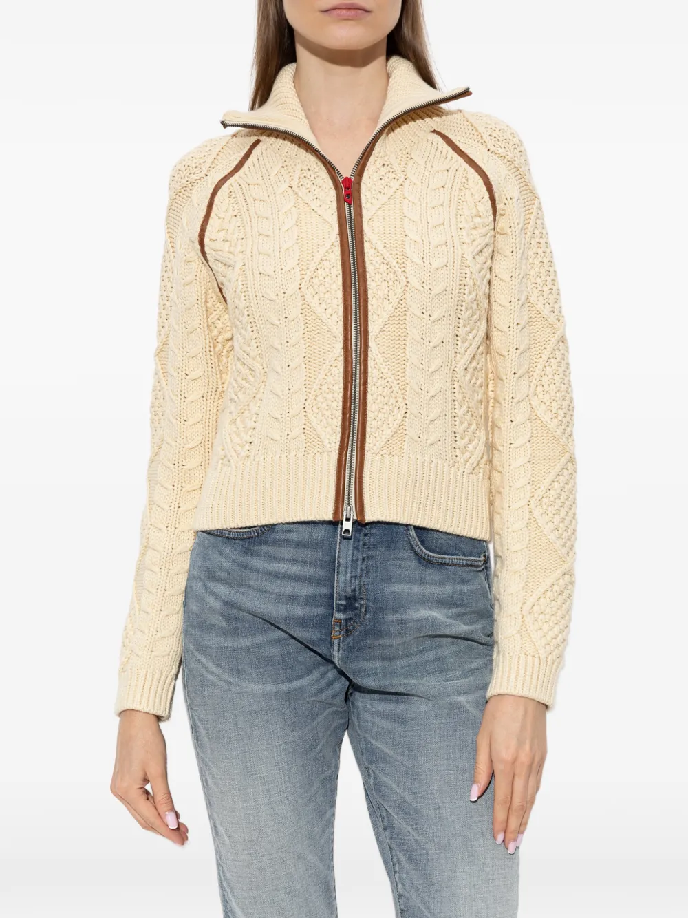 Diesel Kabelgebreid vest met contrasterende banden Beige