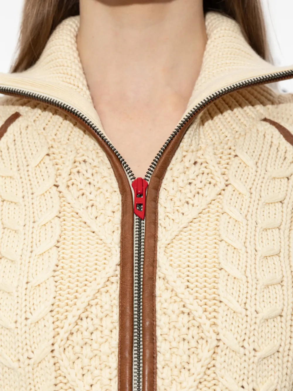 Diesel Kabelgebreid vest met contrasterende banden Beige