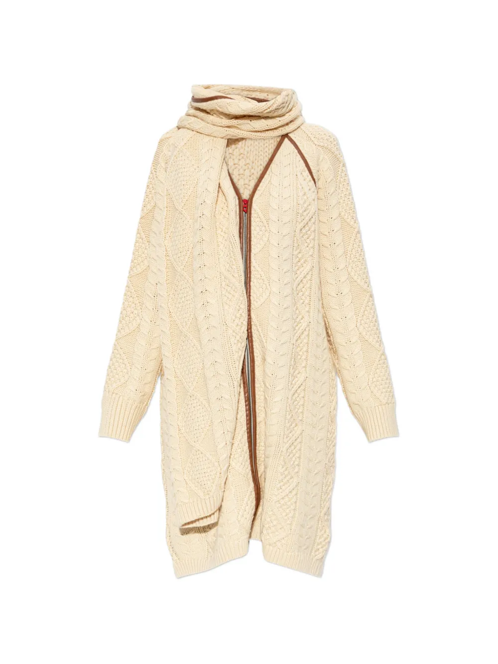 Diesel cable-knit leather-trimmed coat - Toni neutri