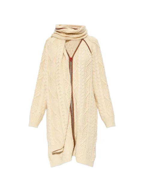 Diesel cable-knit leather-trimmed coat