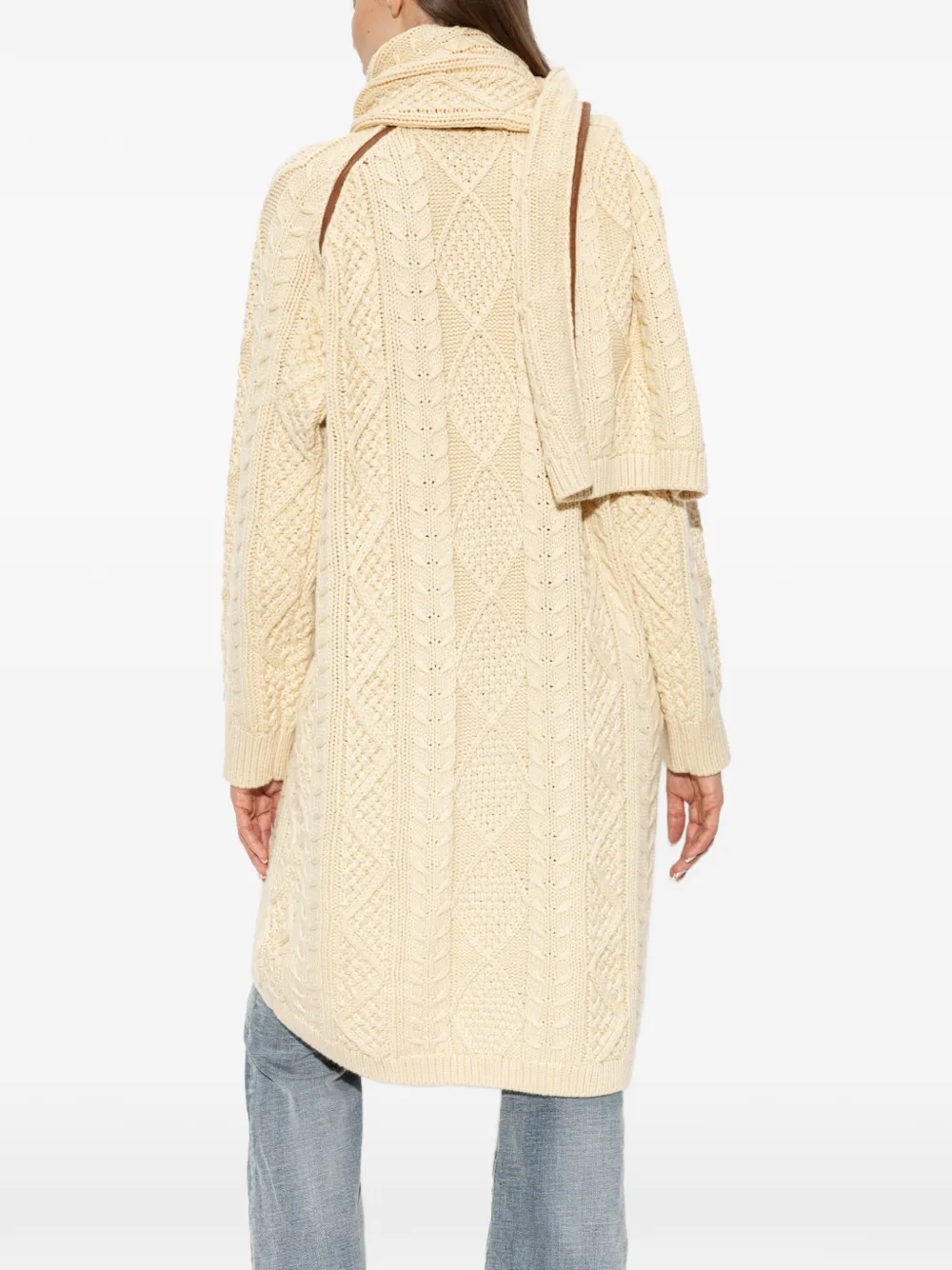 Diesel Kabelgebreide jas met leren afwerking Beige