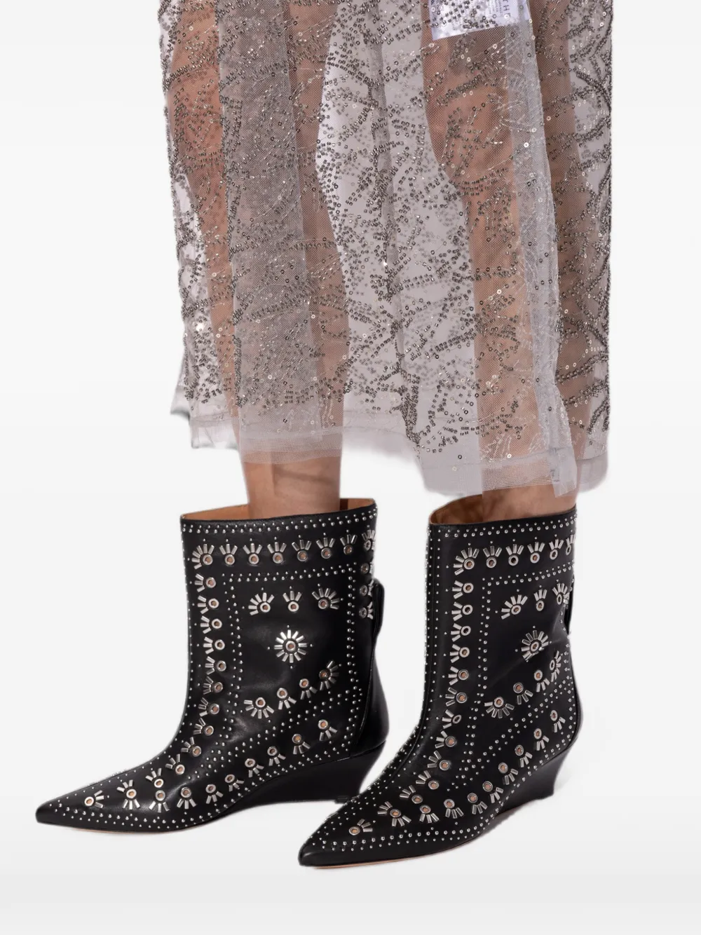 ODISSI Enkellaarzen met studs en sleehak Zwart