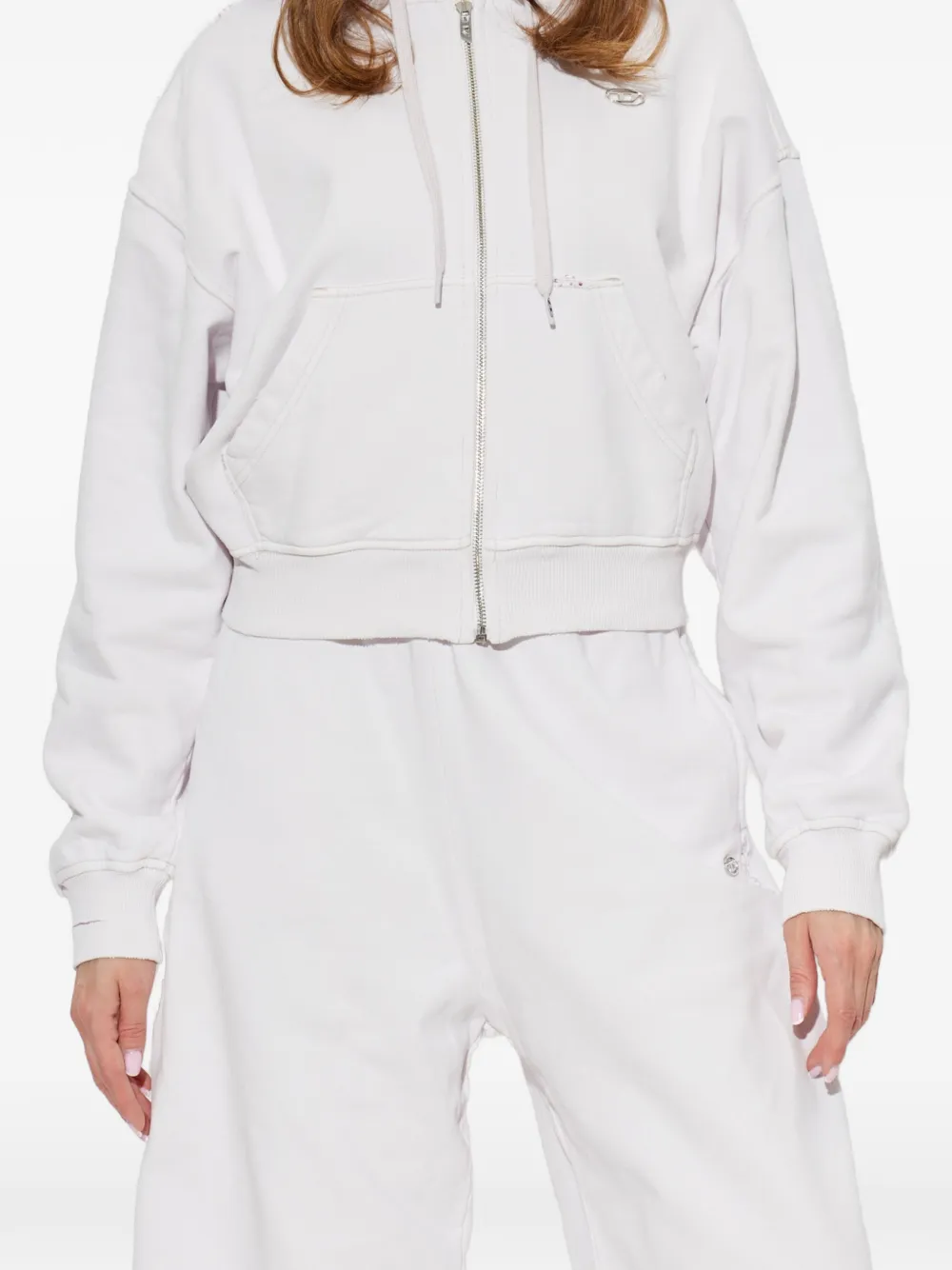 Diesel Hoodie verfraaid met kristallen en rits Wit