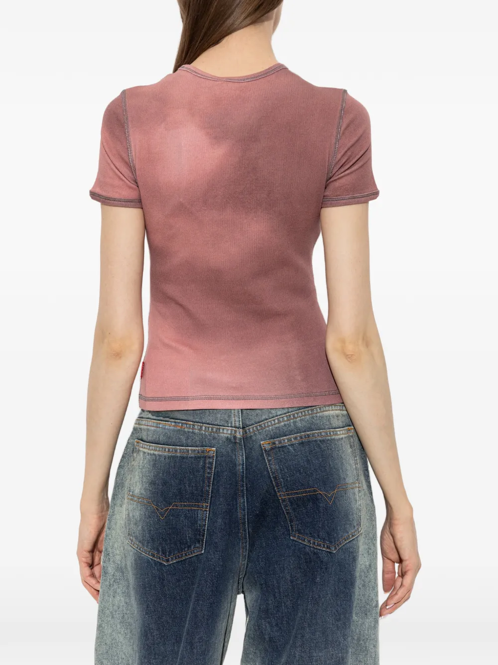 Diesel Ribgebreid T-shirt met grafische print Roze