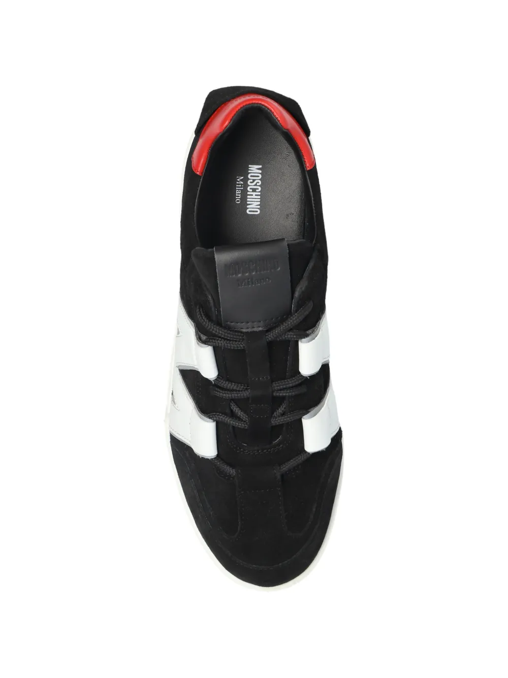 Moschino logo-patch leather sneakers Zwart