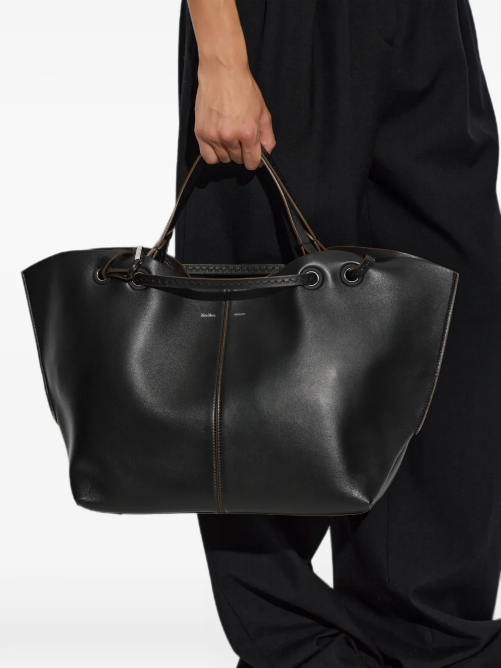 Max Mara Mixed Doubles leren shopper Zwart