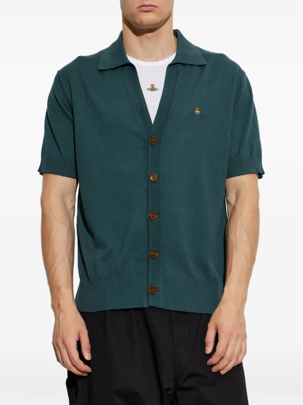 Vivienne Westwood Orb-embroidered Short-sleeve Cardigan in Green, view 3
