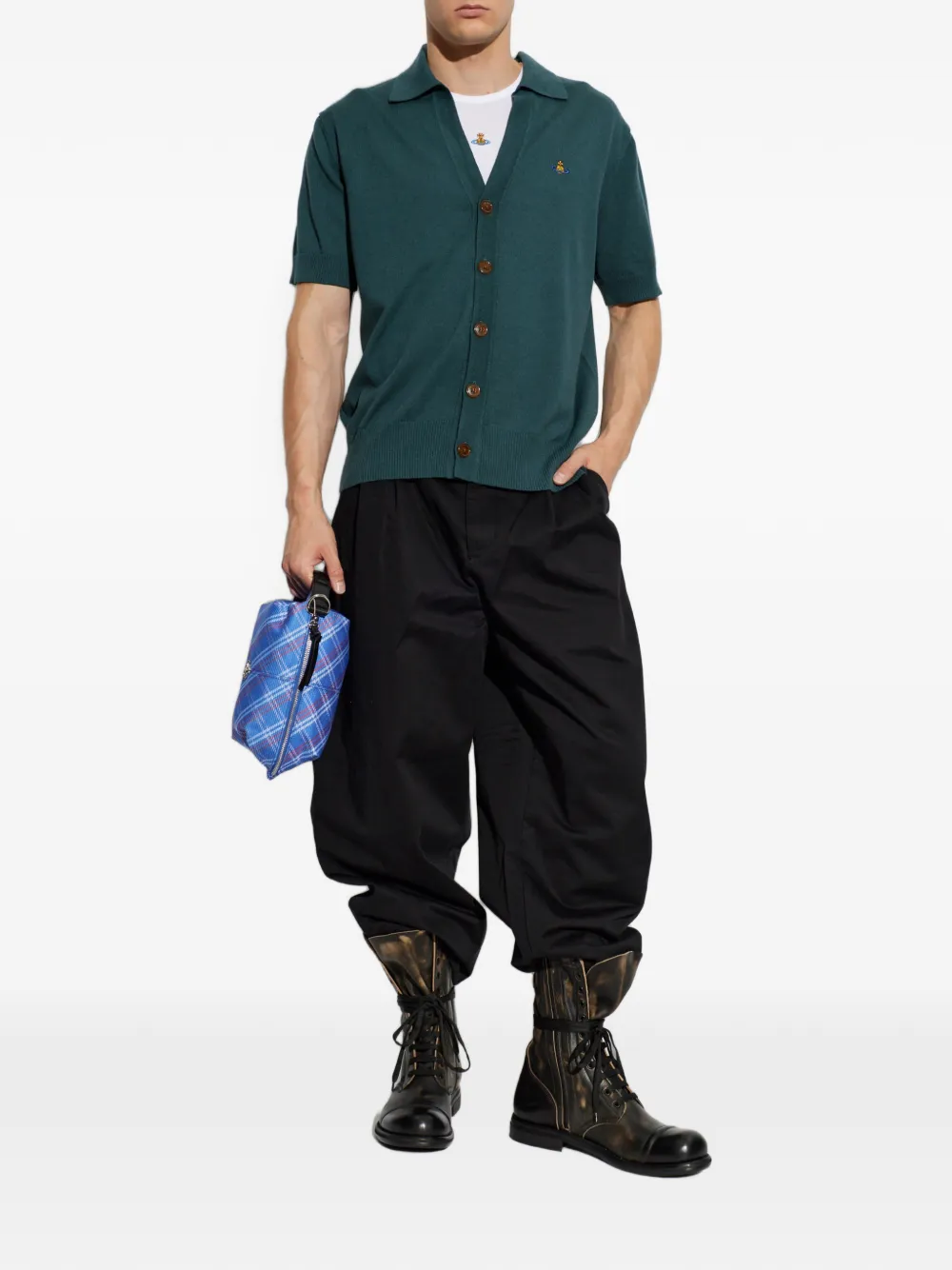 Vivienne Westwood Orb-embroidered Short-sleeve Cardigan in Green, view 2
