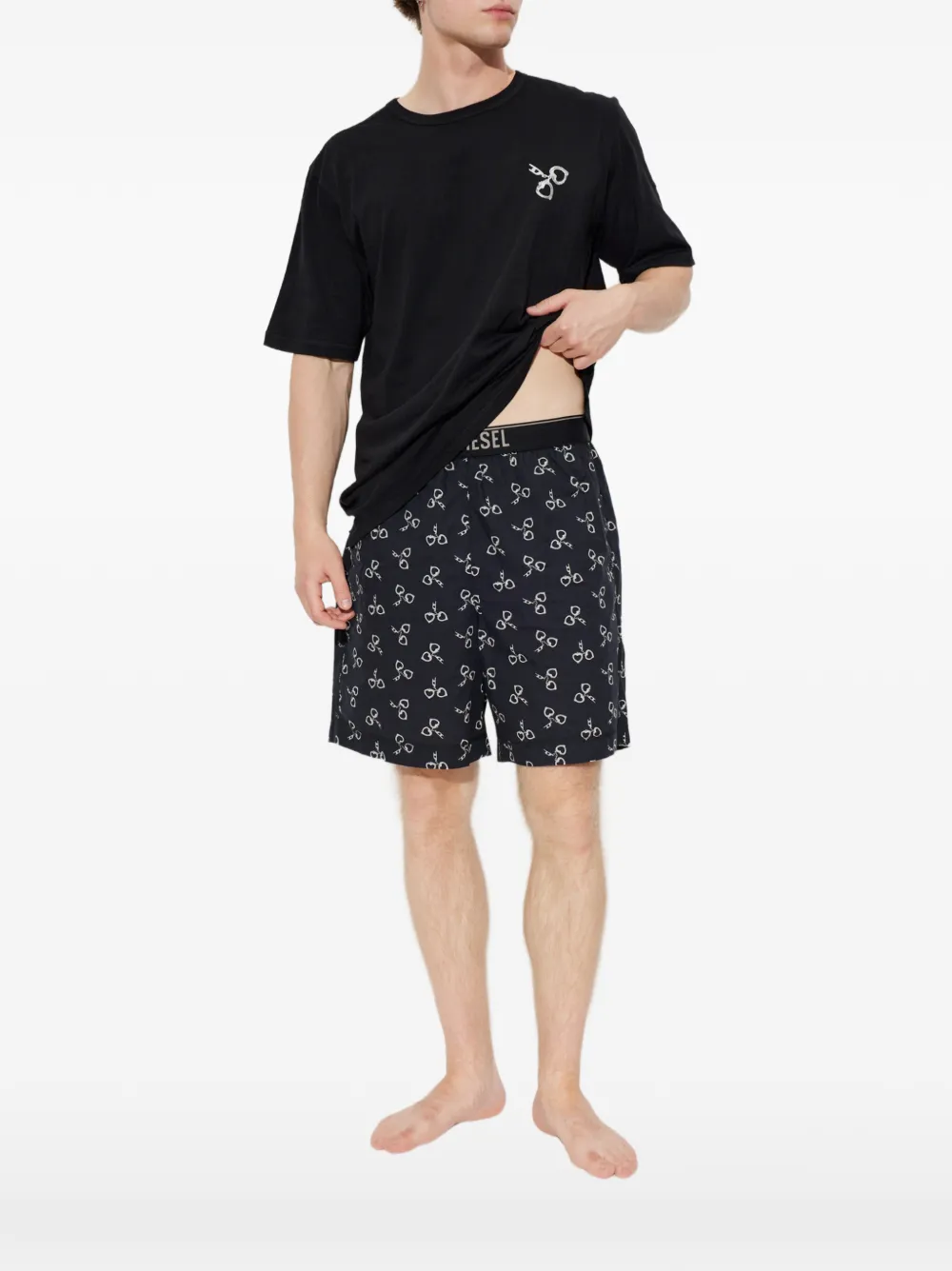 Diesel Katoenen pyjamaset met handboeien-print Zwart