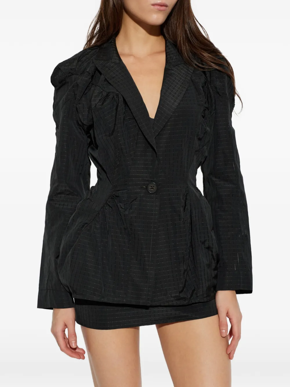 Vivienne Westwood Cloud Ruched Check Blazer in Black, view 3
